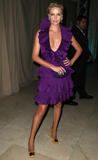 Charlize Theron in very low-cut purple dress shows cleavage at Christian Dior Cruise 2009 Collection