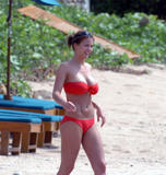 Gemma Atkinson in red bikini at the beach in Cuba